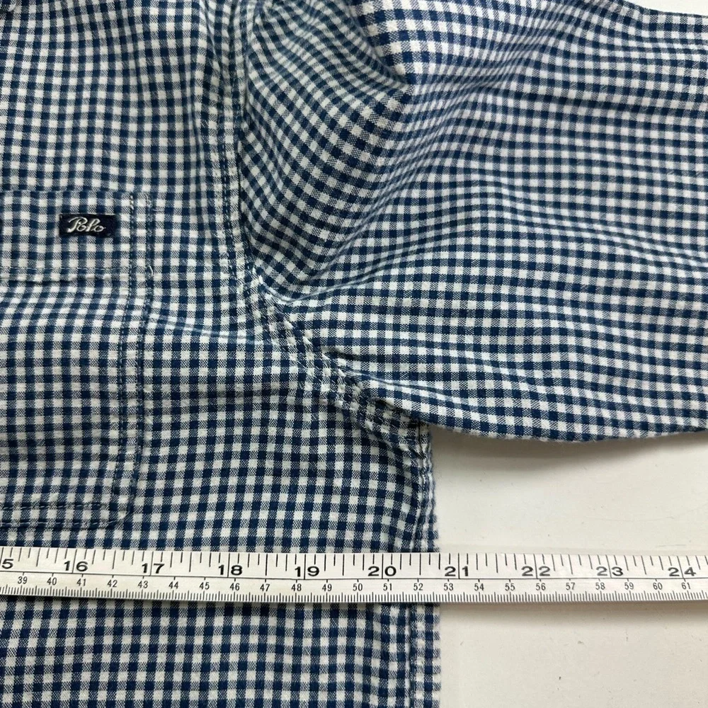 Polo Ralph Lauren Boys Button Down Shirt XL 18-20 Dark Blue White Check Cotton